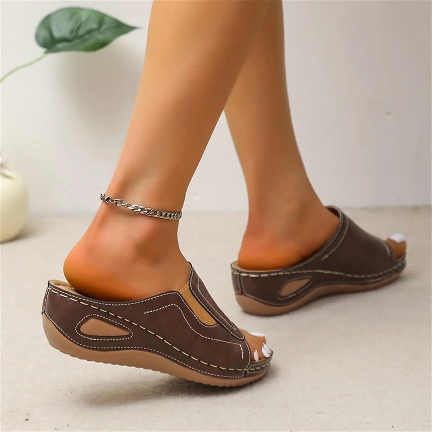 Ladmiple Sandals Women Comfortable Dressy Slip On Flat Sandals Orthopedic Flip Flops Summer Orthotic Slides with Arch Support