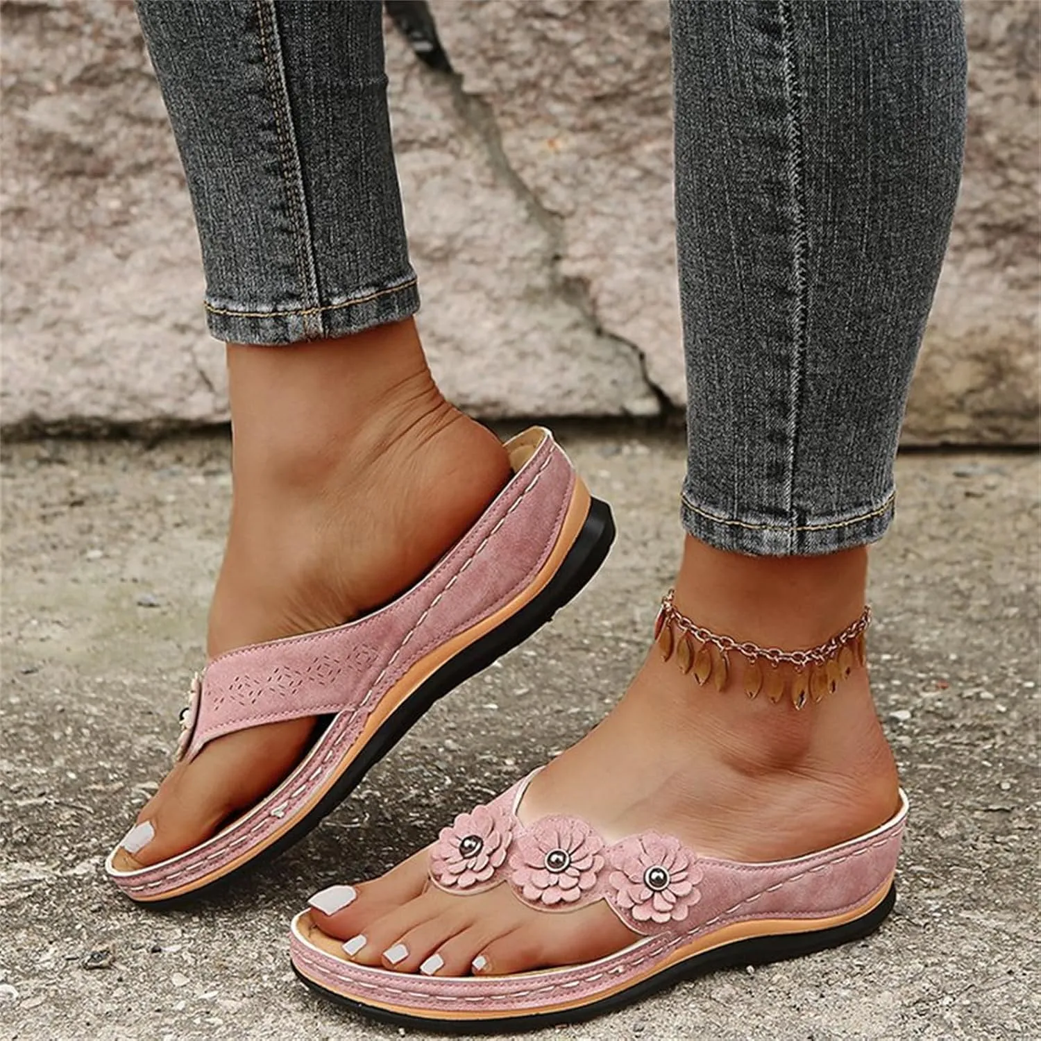 Ladmiple Sandals Women Comfortable Walking Arch Support Orthopedic Orthotic Flip Flops Dressy Summer Cute Slides Beach Shoes
