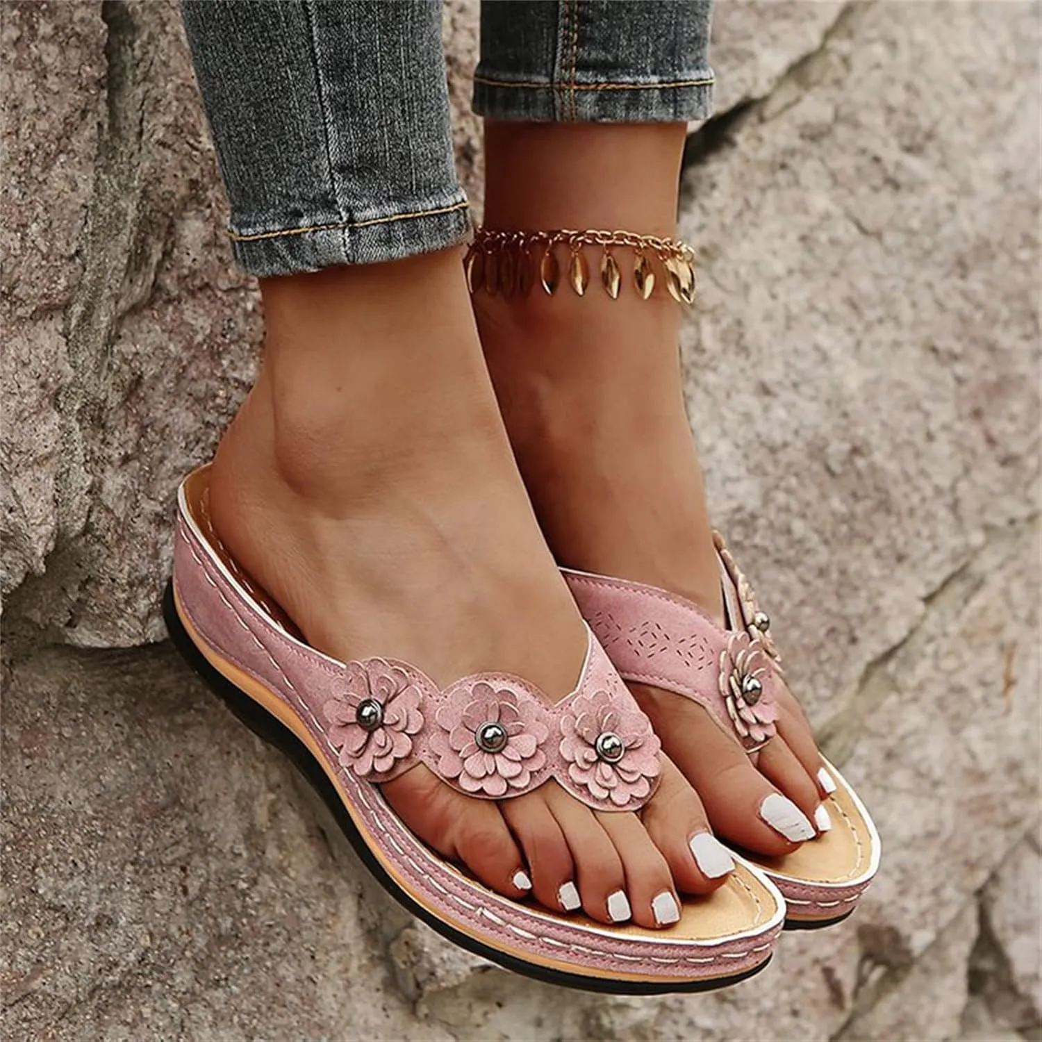 Ladmiple Sandals Women Comfortable Walking Arch Support Orthopedic Orthotic Flip Flops Dressy Summer Cute Slides Beach Shoes