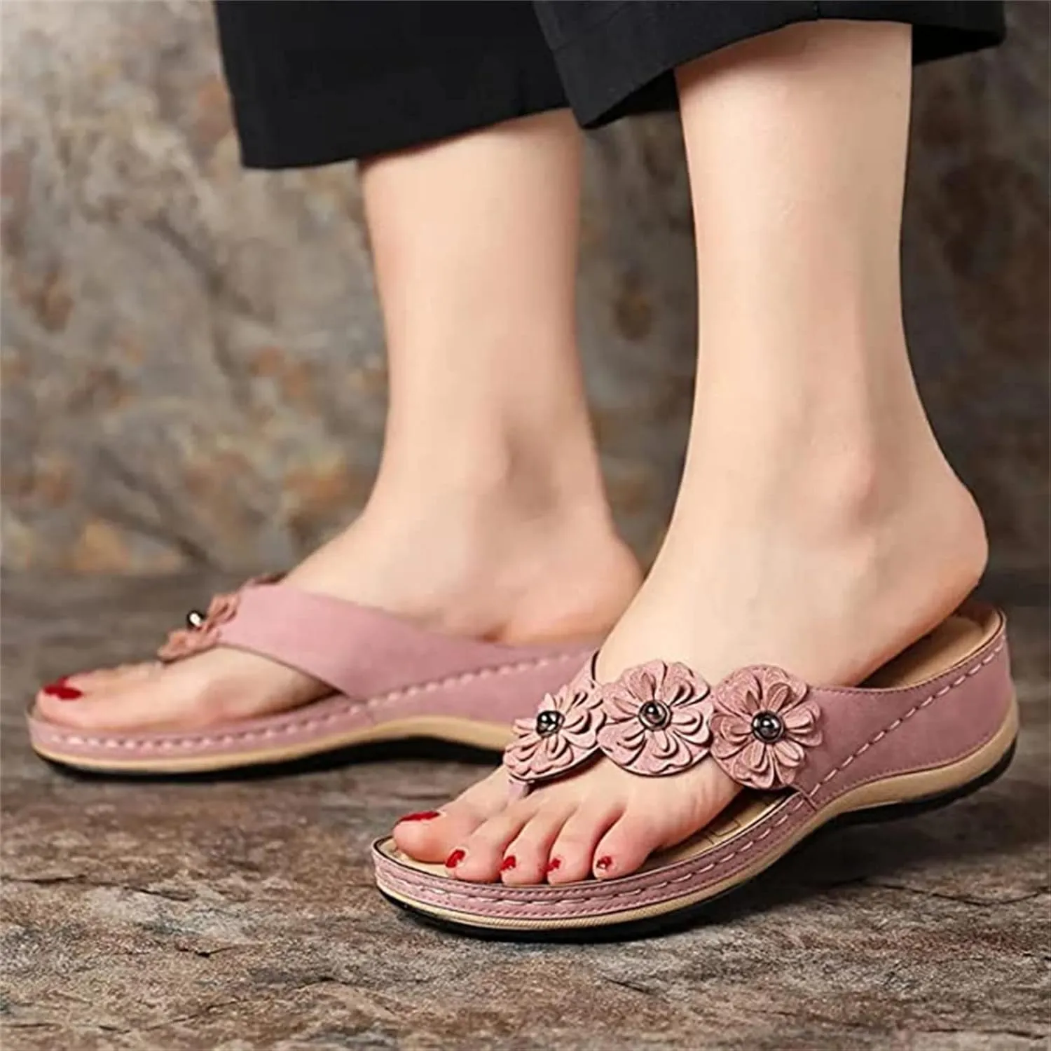 Ladmiple Sandals Women Comfortable Walking Arch Support Orthopedic Orthotic Flip Flops Dressy Summer Cute Slides Beach Shoes