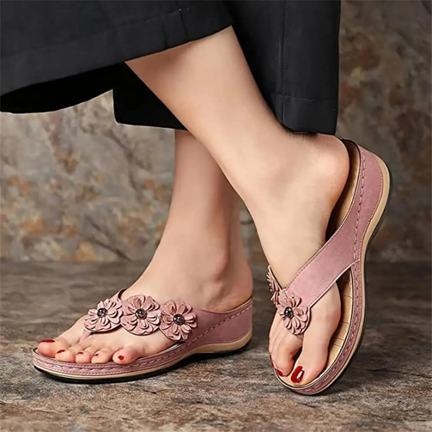 Ladmiple Sandals Women Comfortable Walking Arch Support Orthopedic Orthotic Flip Flops Dressy Summer Cute Slides Beach Shoes