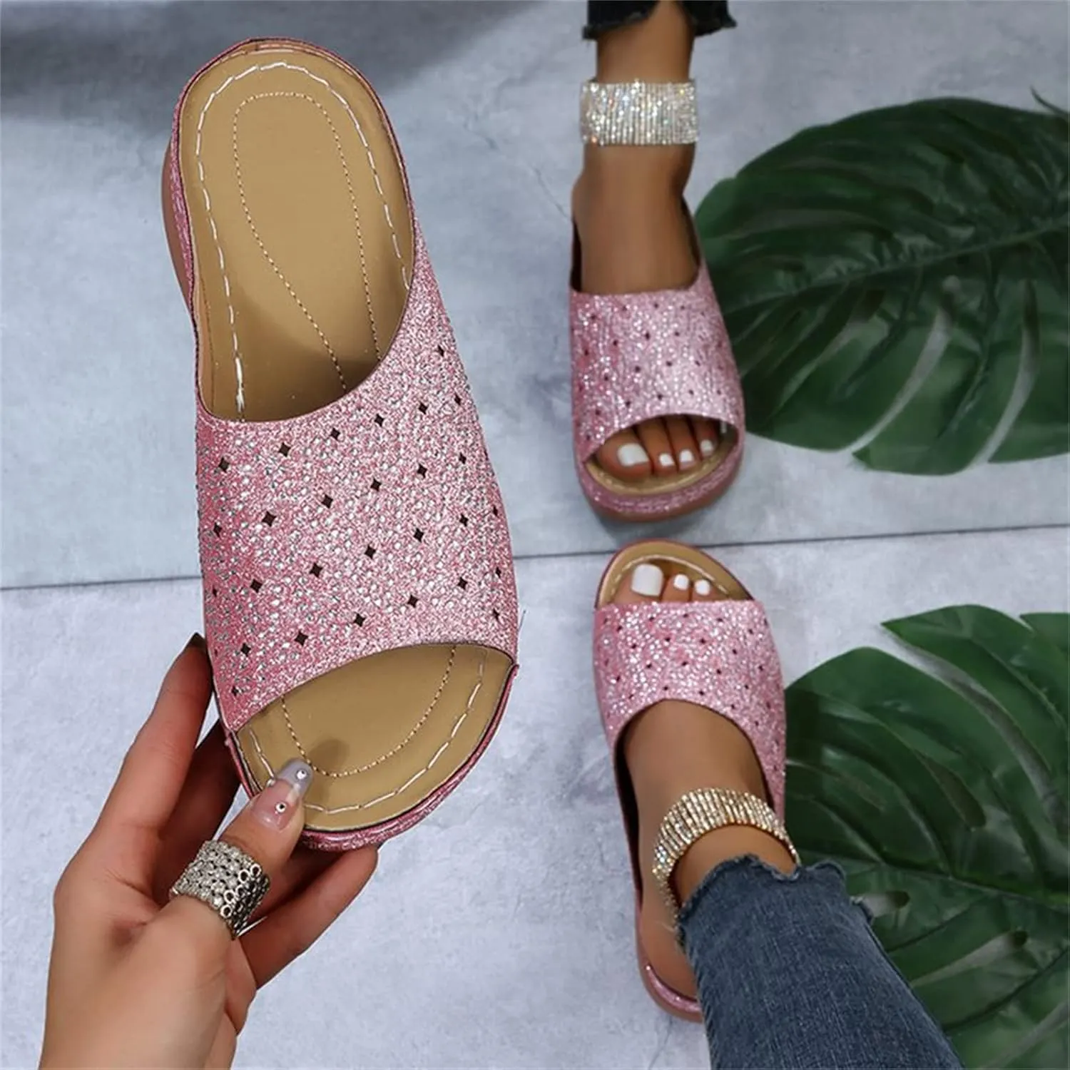 Ladmiple Sandals Women Dressy Comfortable Flat Orthotic Slides Orthopedic Flip Flops With Plantar Fasciitis Arch Support