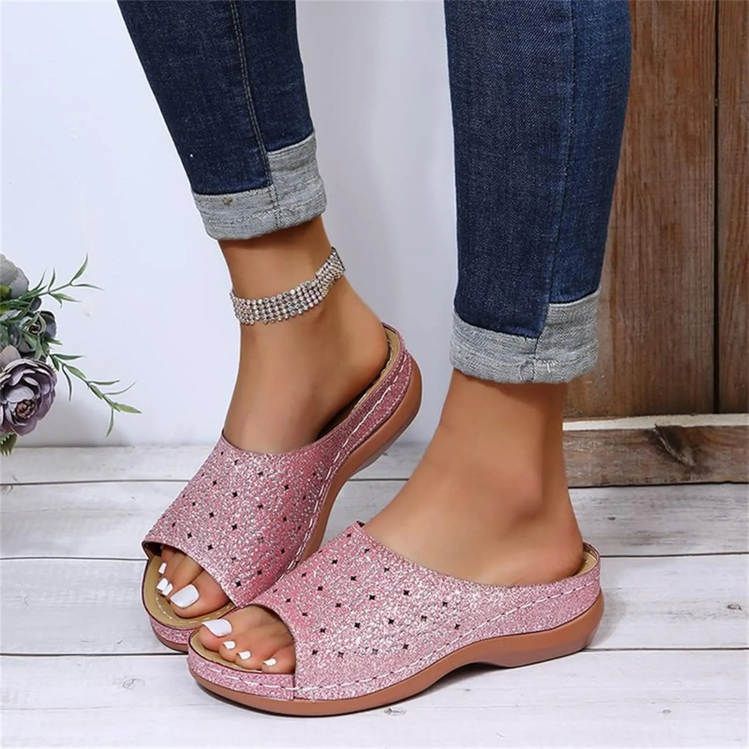 Ladmiple Sandals Women Dressy Comfortable Flat Orthotic Slides Orthopedic Flip Flops With Plantar Fasciitis Arch Support