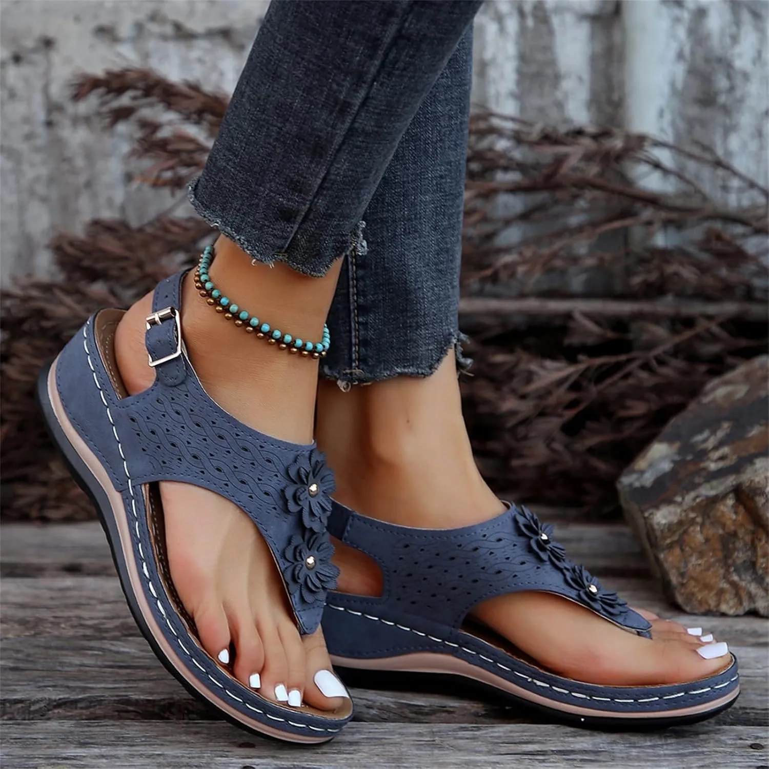 Ladmiple Sandals Women Dressy Summer Flat Comfortable Fashion Orthotic Orthopedic Slides With Plantar Fasciitis Arch Support