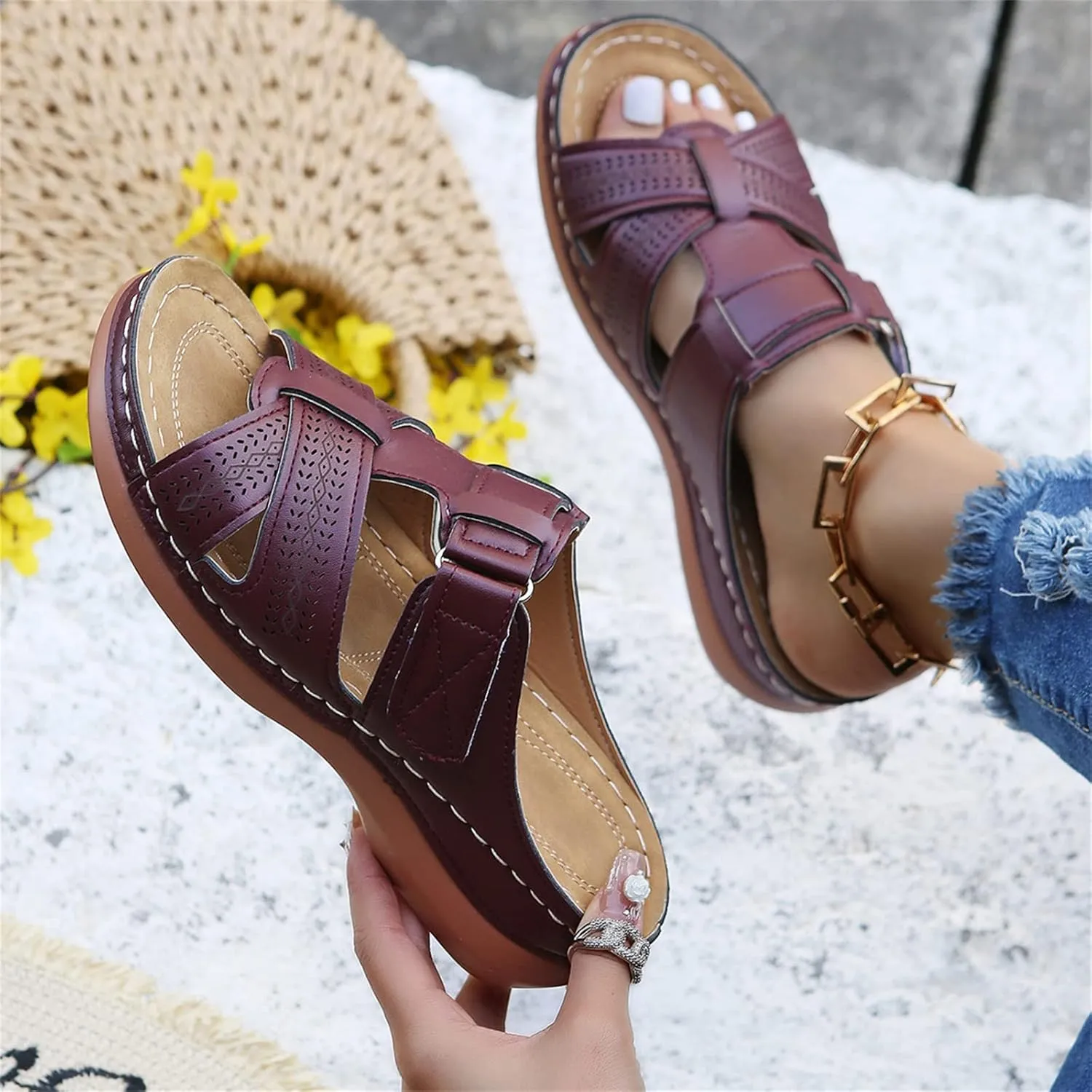 Ladmiple Sandals Women Dressy Summer Flat Flip Flops Comfort Orthotic Walking Open Toe Arch Support Orthopedic Slides 2024