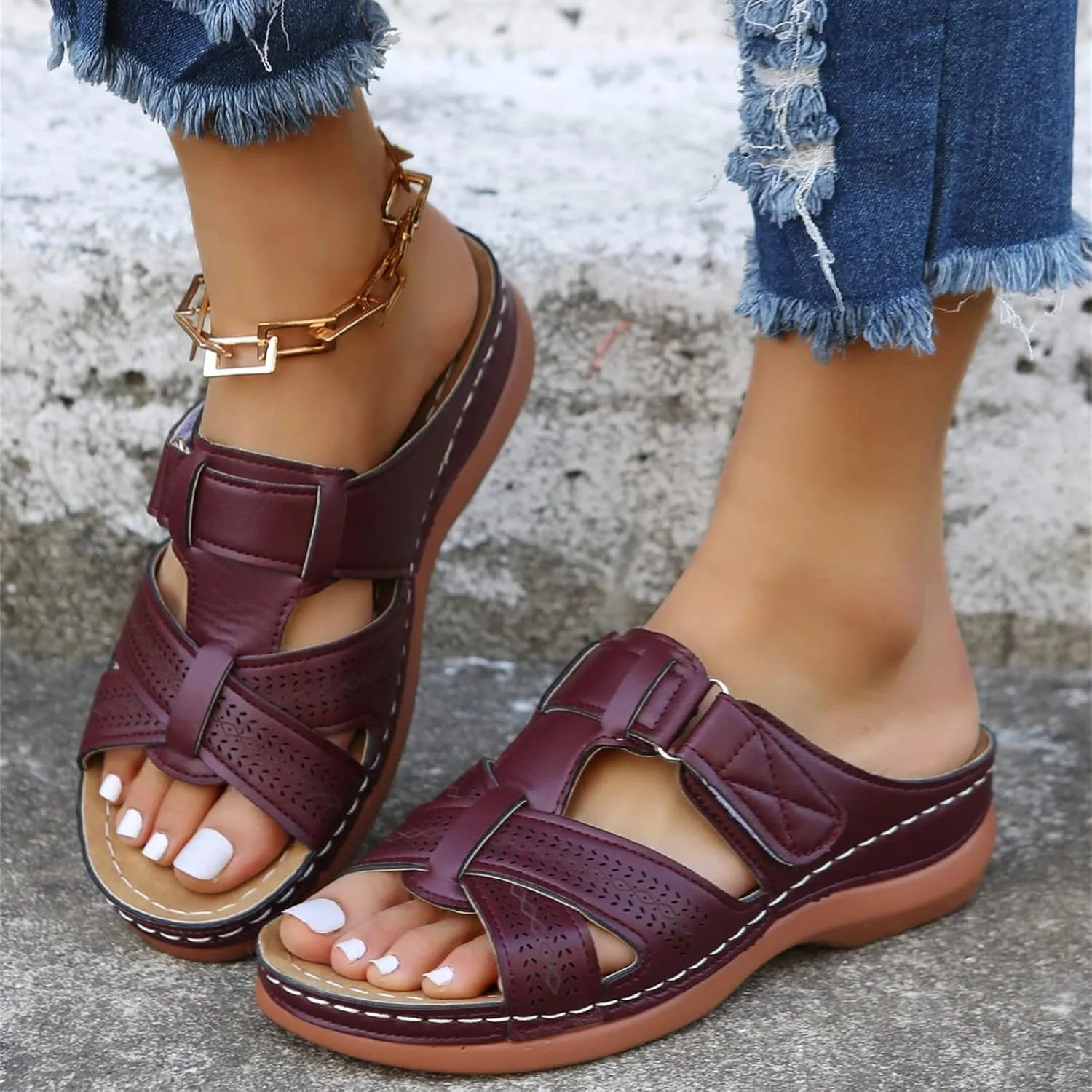Ladmiple Sandals Women Dressy Summer Flat Flip Flops Comfort Orthotic Walking Open Toe Arch Support Orthopedic Slides 2024