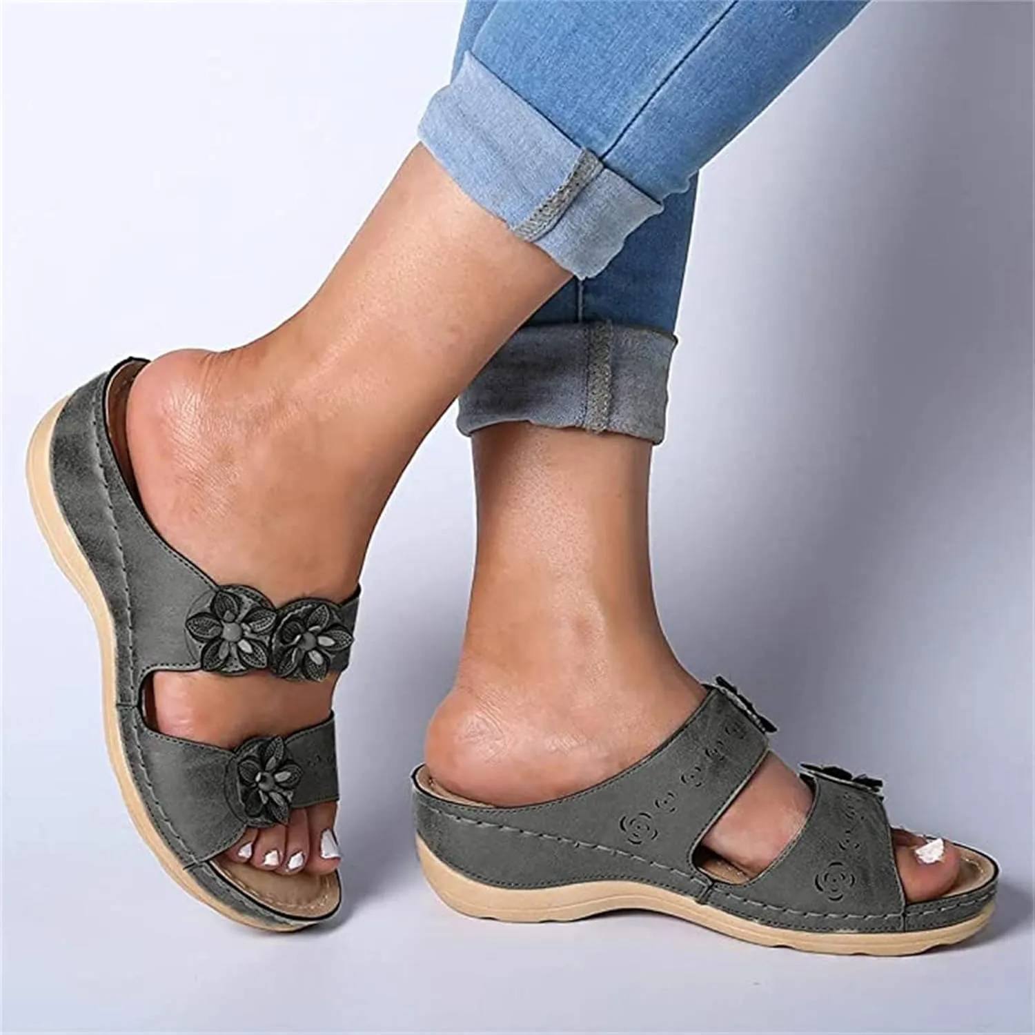 Ladmiple Sandals Women Dressy Summer Flat Flip Flops Orthopedic Comfortable Arch Support Orthotic Slides Cute Walking Shoes