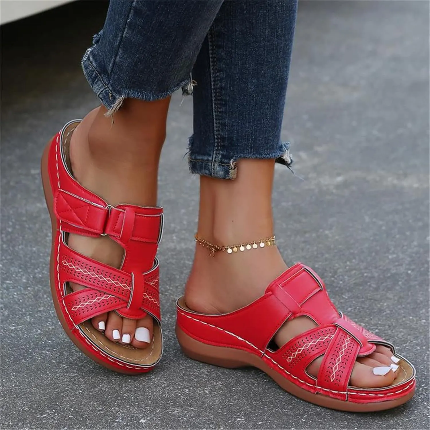 Ladmiple Sandals Women Dressy Summer Flat Flip Flops Orthotic Slides Comfortable Walking Orthopedic Slipper with Arch Support