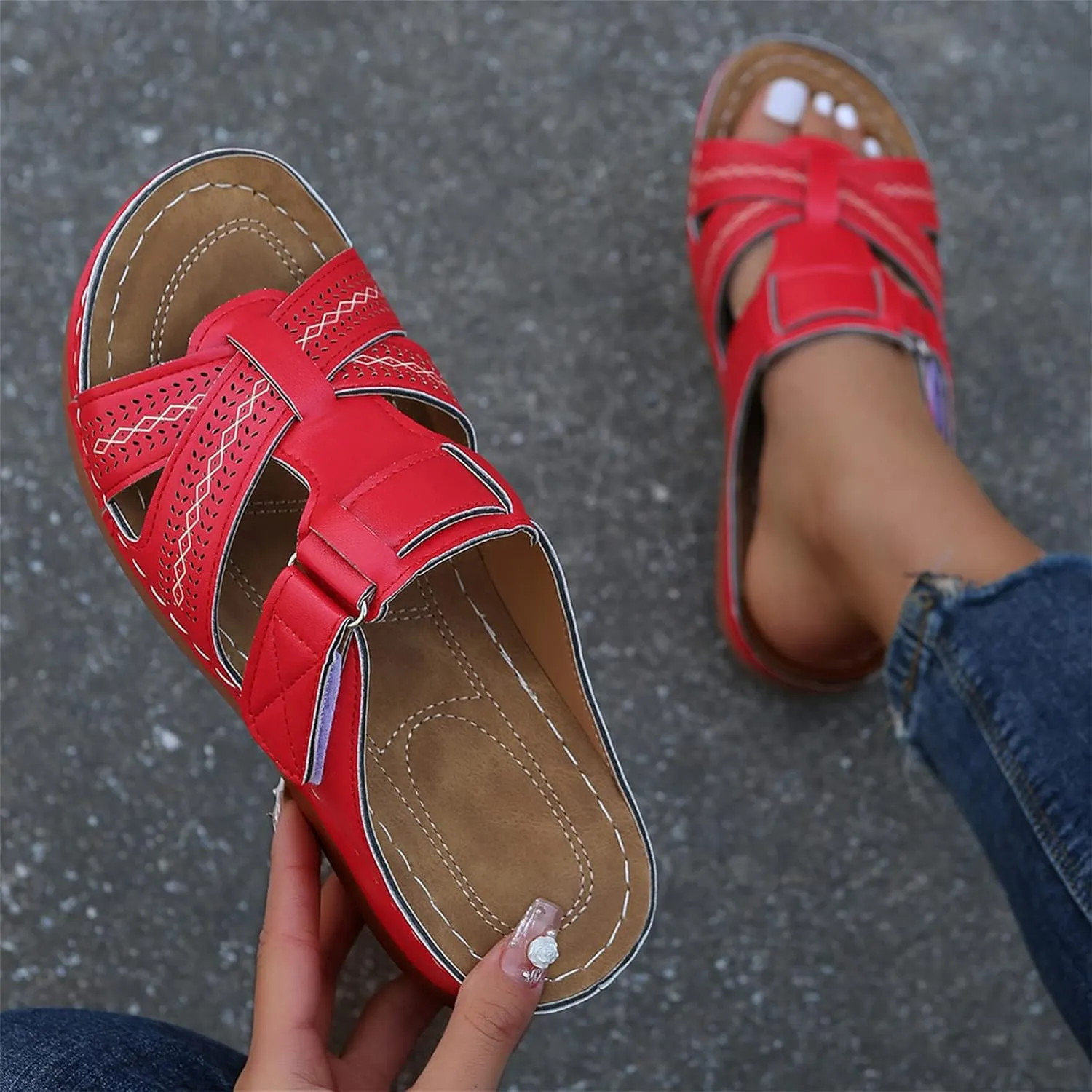 Ladmiple Sandals Women Dressy Summer Flat Flip Flops Orthotic Slides Comfortable Walking Orthopedic Slipper with Arch Support