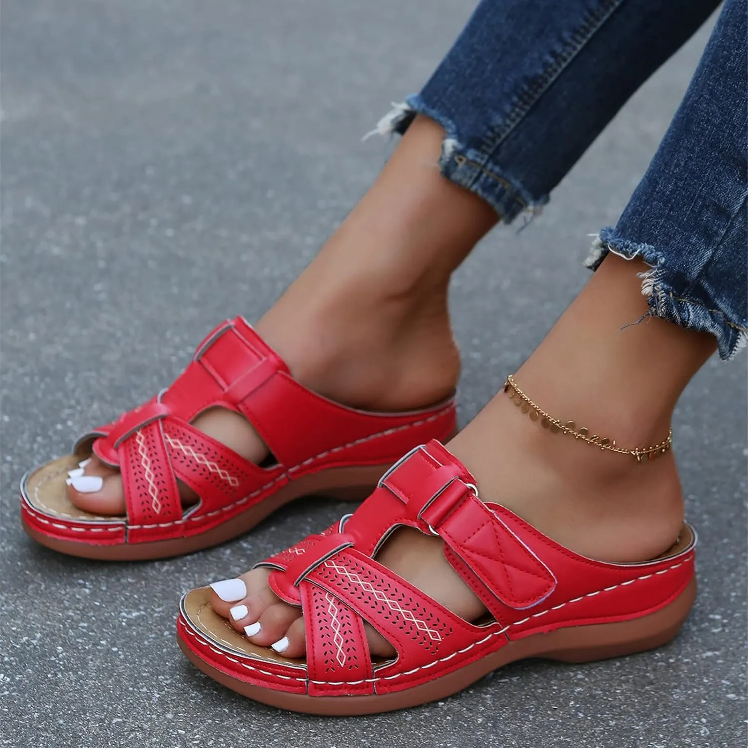 Ladmiple Sandals Women Dressy Summer Flat Flip Flops Orthotic Slides Comfortable Walking Orthopedic Slipper with Arch Support