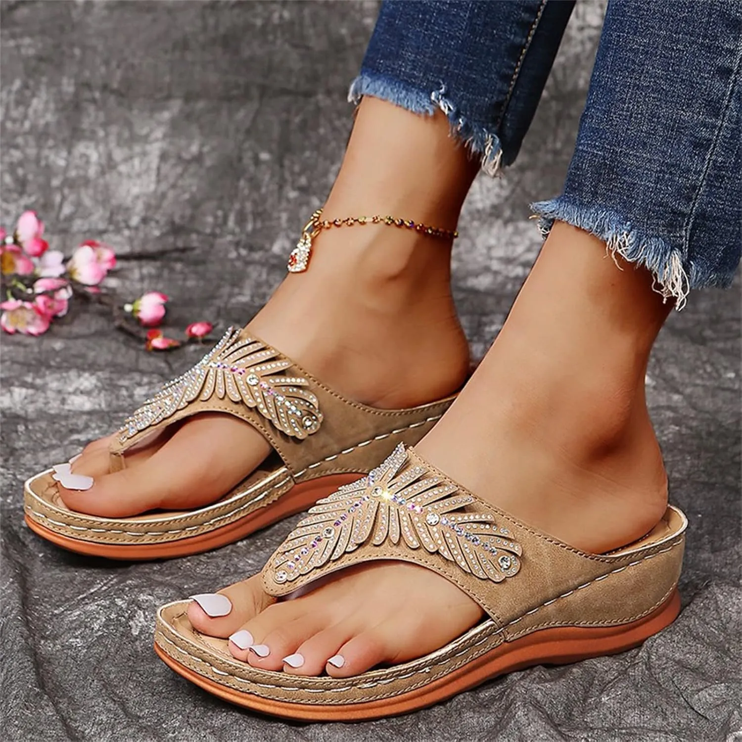 Ladmiple Sandals Women Dressy Summer Wedge Fashion Orthotic Slides Orthopedic Flip Flops With Plantar Fasciitis Arch Support