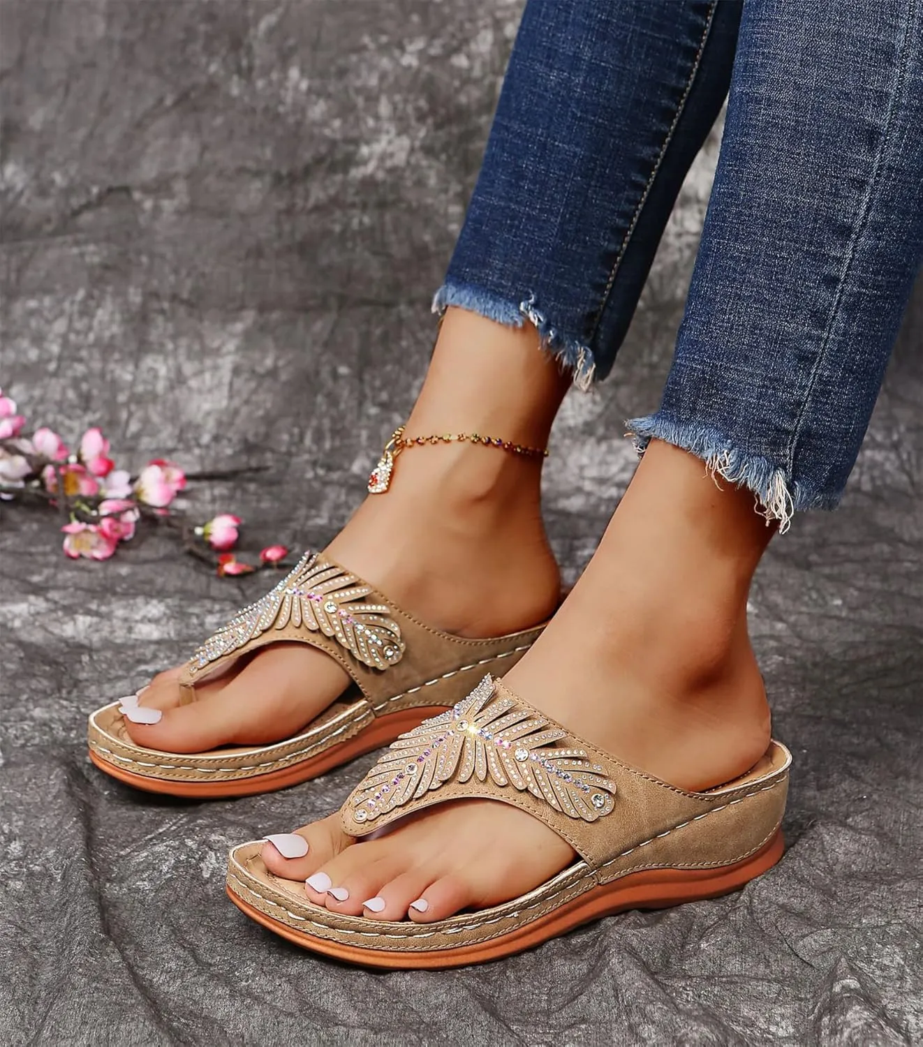 Ladmiple Sandals Women Dressy Summer Wedge Fashion Orthotic Slides Orthopedic Flip Flops With Plantar Fasciitis Arch Support