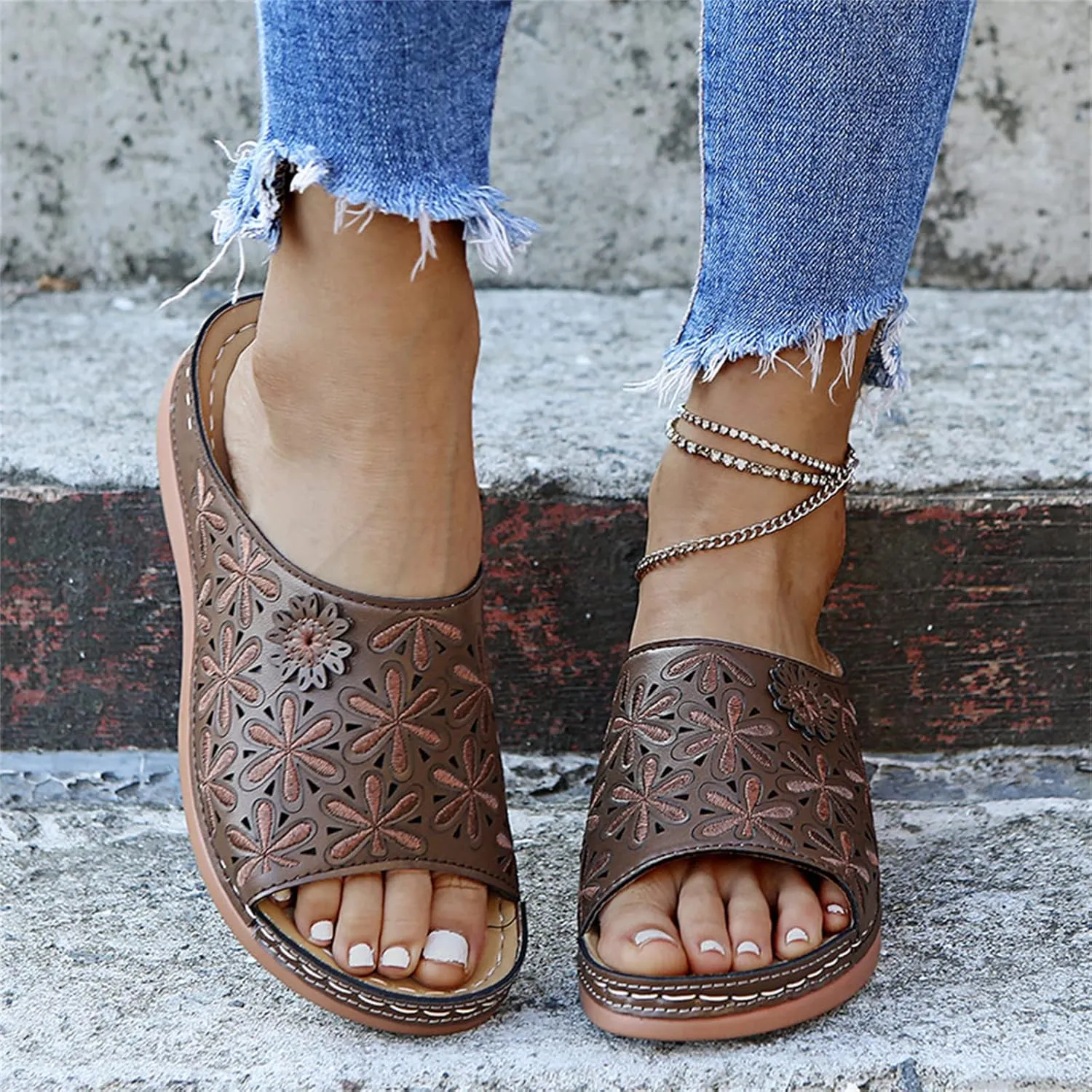 Ladmiple Sandals Women Dressy Summer Wedge Orthotic Slides Comfortable Orthopedic Walking Flip Flops with Arch Support 2024