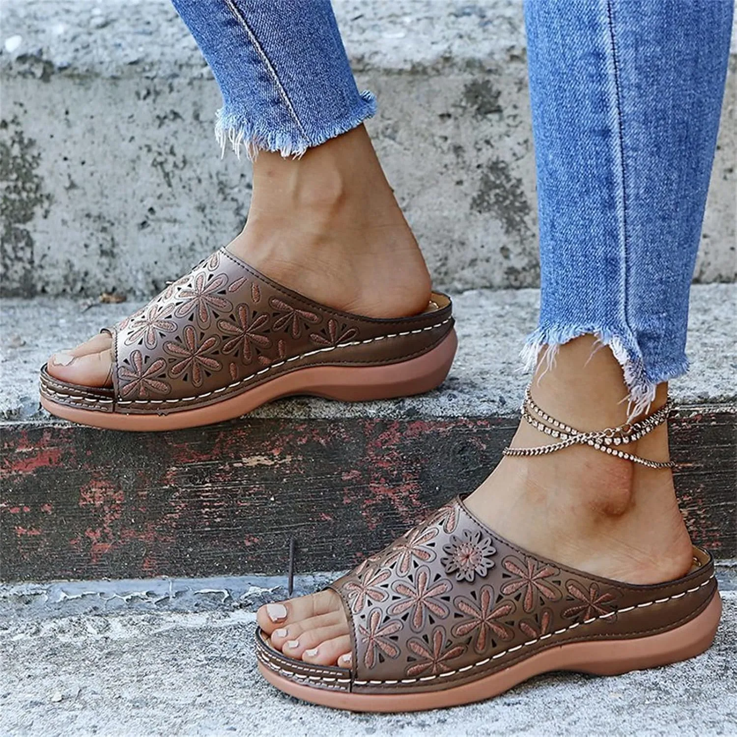 Ladmiple Sandals Women Dressy Summer Wedge Orthotic Slides Comfortable Orthopedic Walking Flip Flops with Arch Support 2024