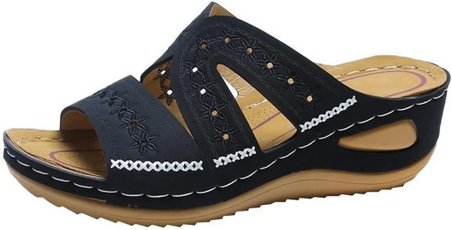 Ladmiple Sandals Women Fashion Wedges Orthotic Slides Dressy Summer Comfort Walking Orthopedic Flip Flops with Arch Support