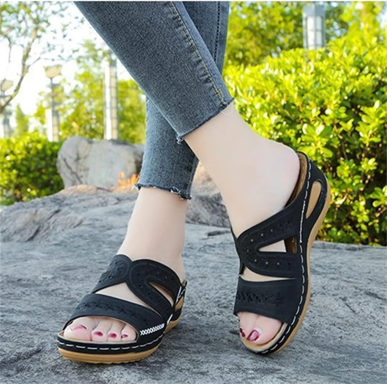Ladmiple Sandals Women Fashion Wedges Orthotic Slides Dressy Summer Comfort Walking Orthopedic Flip Flops with Arch Support