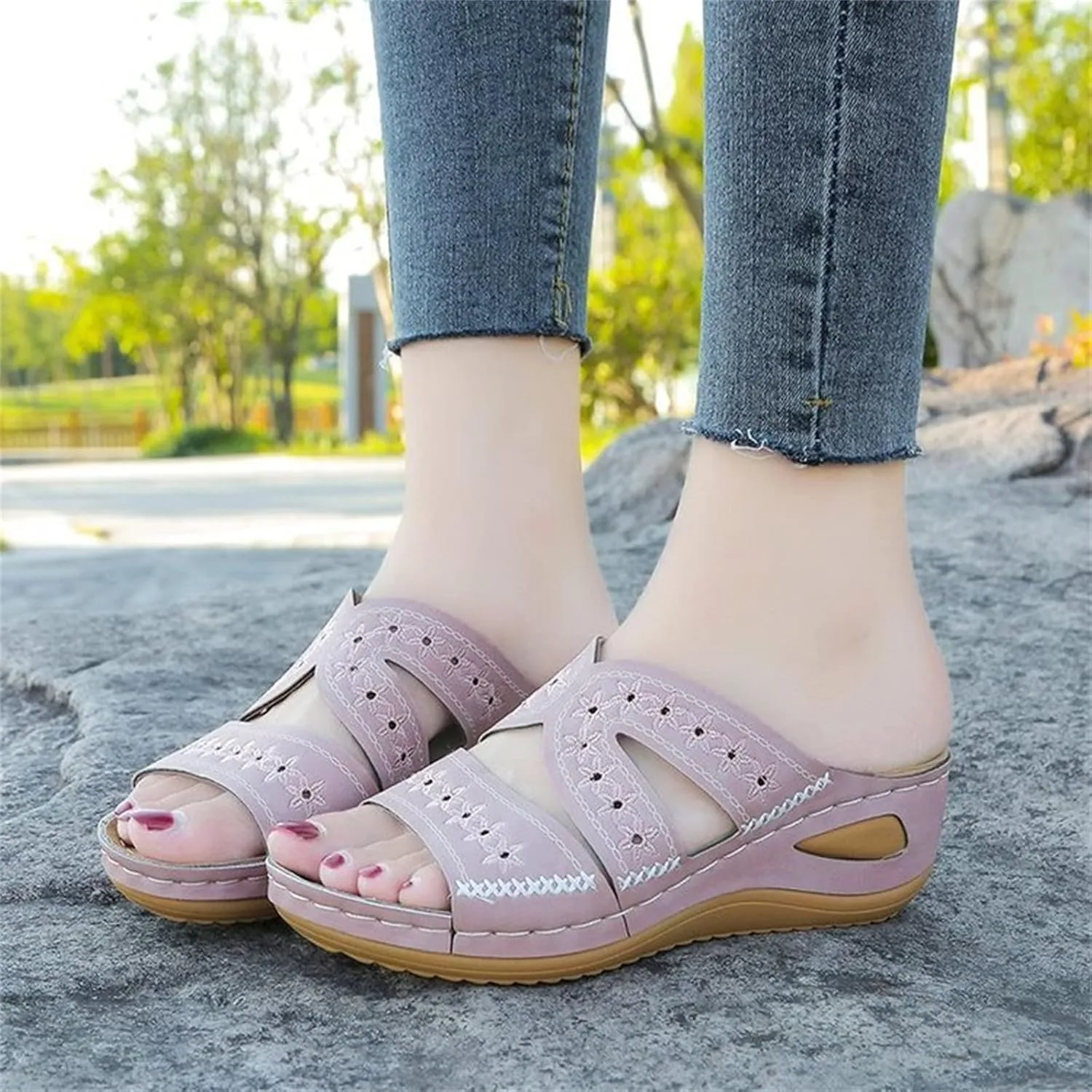 Ladmiple Sandals Women Fashion Wedges Orthotic Slides Dressy Summer Comfort Walking Orthopedic Flip Flops with Arch Support