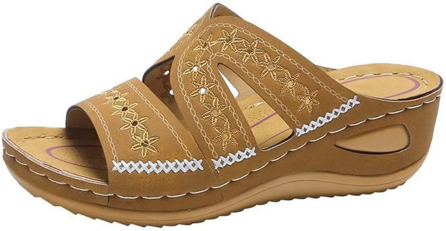 Ladmiple Sandals Women Fashion Wedges Orthotic Slides Dressy Summer Comfort Walking Orthopedic Flip Flops with Arch Support