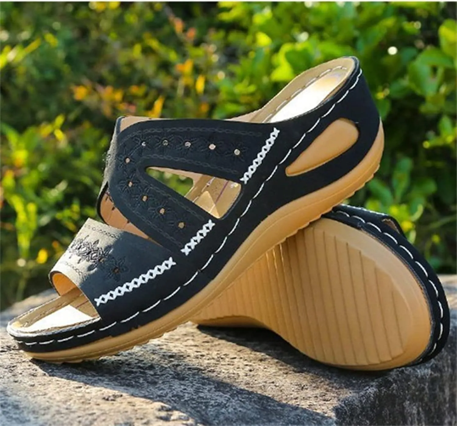 Ladmiple Sandals Women Fashion Wedges Orthotic Slides Dressy Summer Comfort Walking Orthopedic Flip Flops with Arch Support