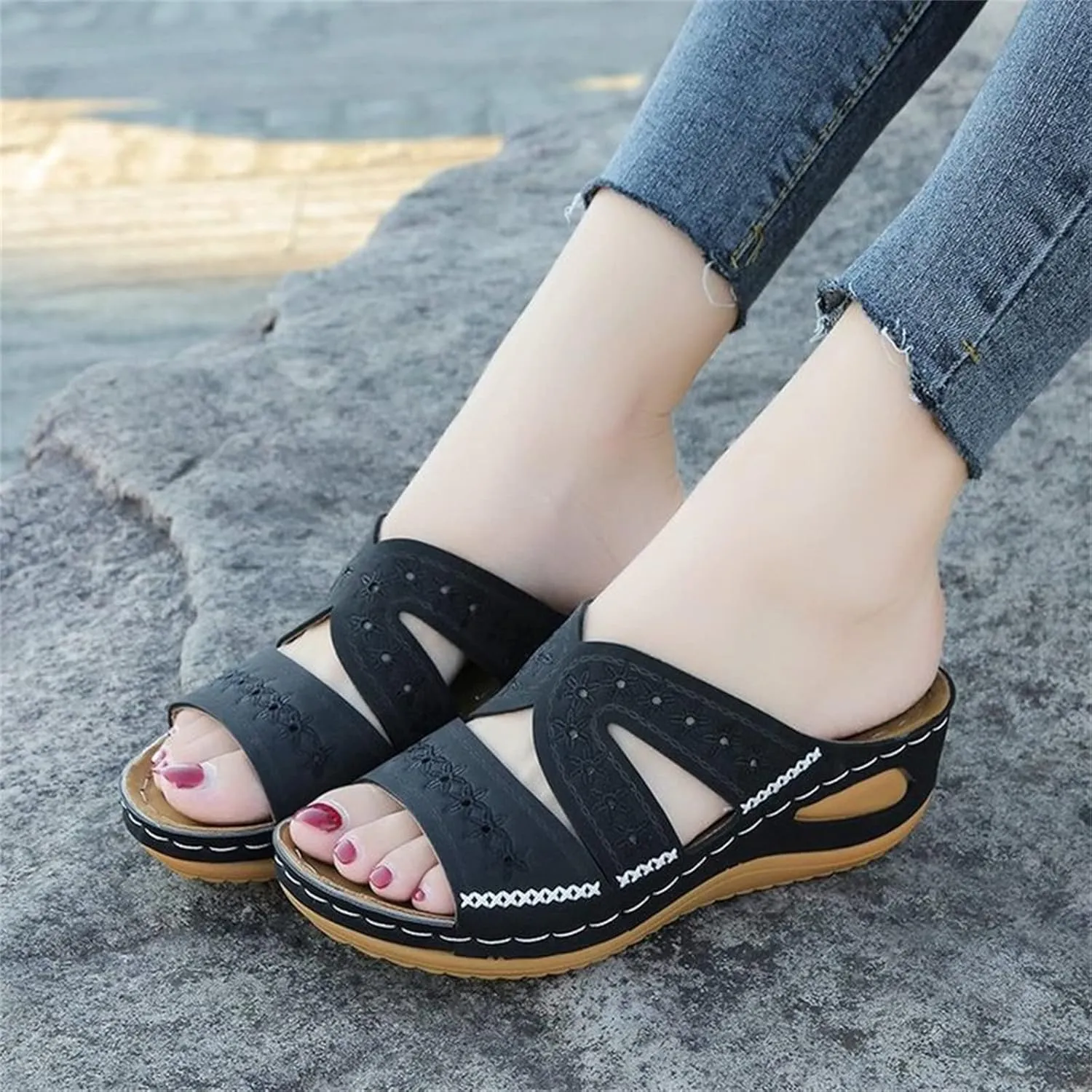 Ladmiple Sandals Women Fashion Wedges Orthotic Slides Dressy Summer Comfort Walking Orthopedic Flip Flops with Arch Support