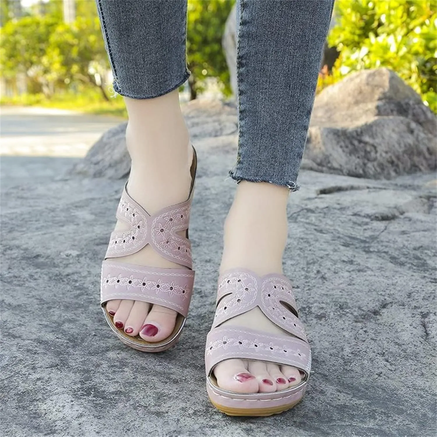 Ladmiple Sandals Women Fashion Wedges Orthotic Slides Dressy Summer Comfort Walking Orthopedic Flip Flops with Arch Support