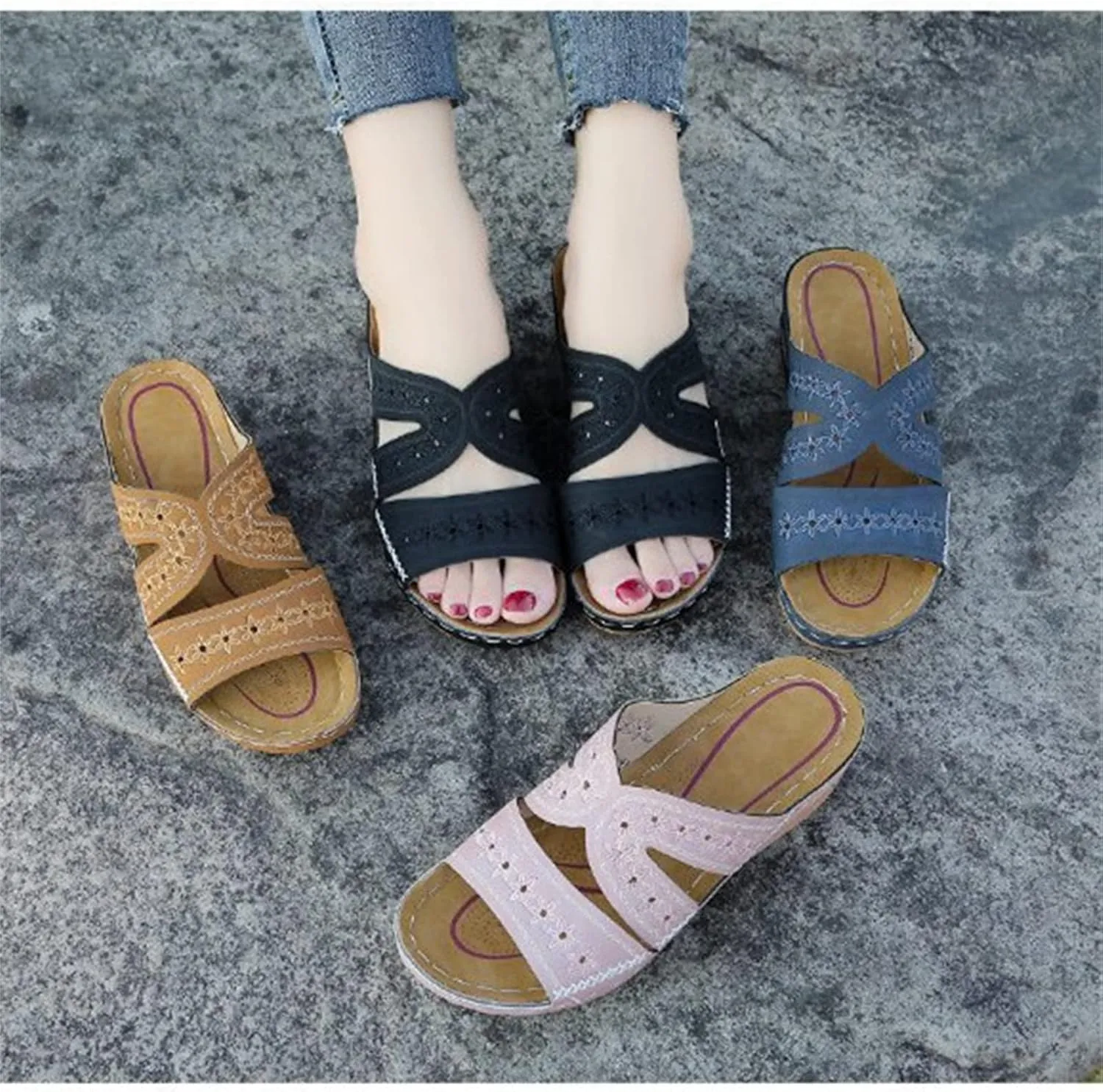 Ladmiple Sandals Women Fashion Wedges Orthotic Slides Dressy Summer Comfort Walking Orthopedic Flip Flops with Arch Support