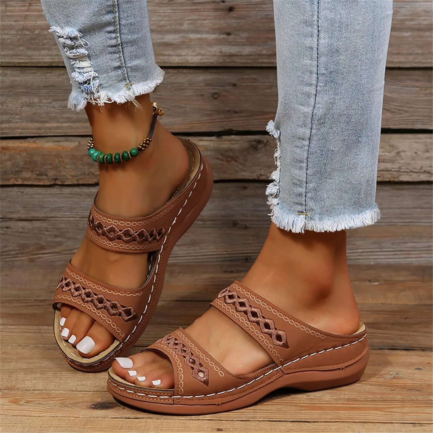 Ladmiple Summer Sandals for Women 2023 Wedge Slides Slippers Breathable Slip On Open Toe Dressy Comfort Orthopedic Shoes