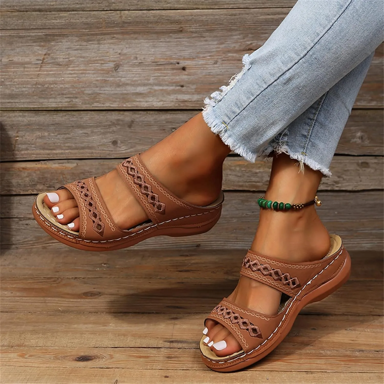 Ladmiple Summer Sandals for Women 2023 Wedge Slides Slippers Breathable Slip On Open Toe Dressy Comfort Orthopedic Shoes