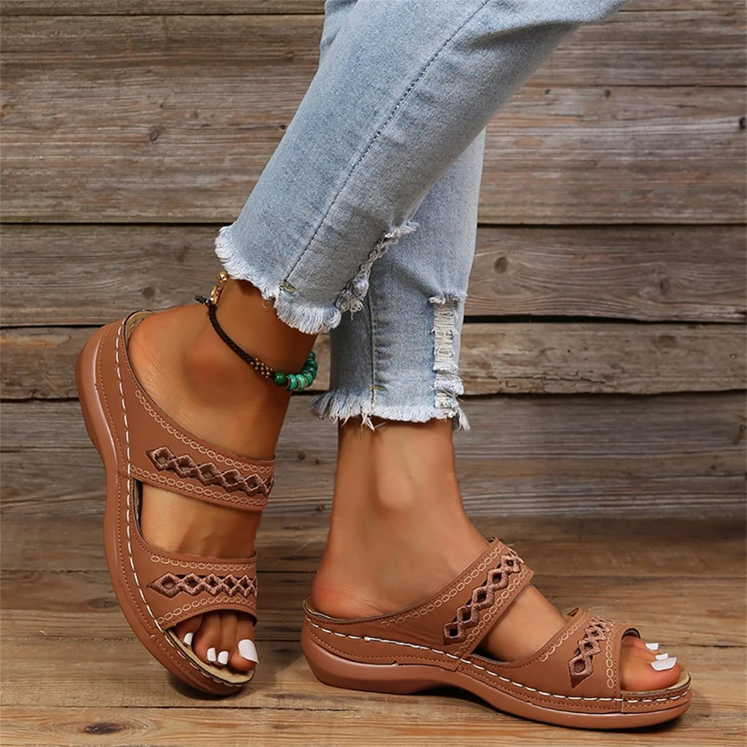 Ladmiple Summer Sandals for Women 2023 Wedge Slides Slippers Breathable Slip On Open Toe Dressy Comfort Orthopedic Shoes