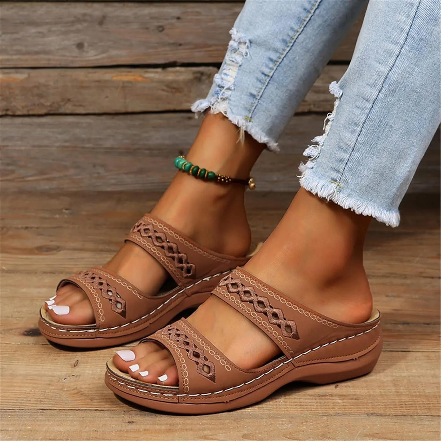 Ladmiple Summer Sandals for Women 2023 Wedge Slides Slippers Breathable Slip On Open Toe Dressy Comfort Orthopedic Shoes