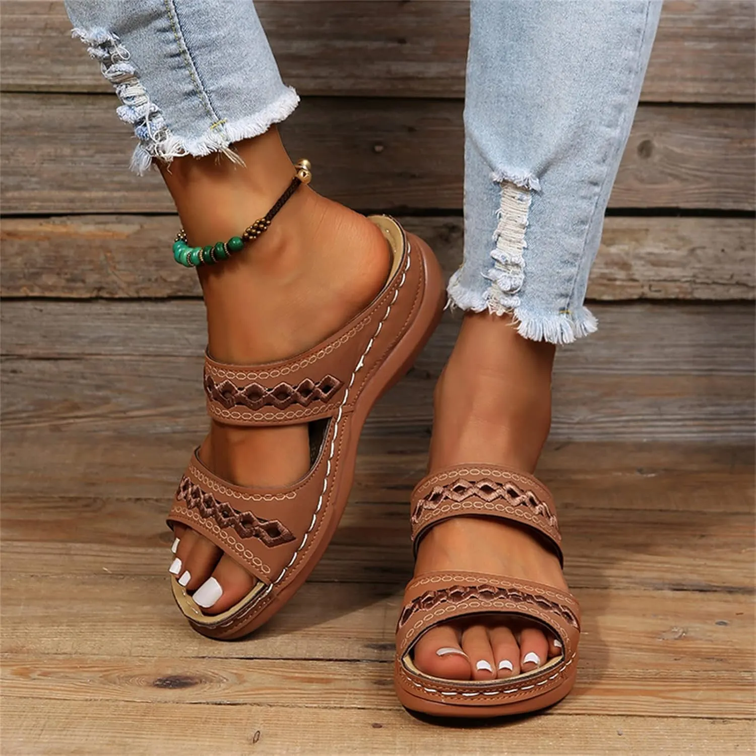 Ladmiple Summer Sandals for Women 2023 Wedge Slides Slippers Breathable Slip On Open Toe Dressy Comfort Orthopedic Shoes
