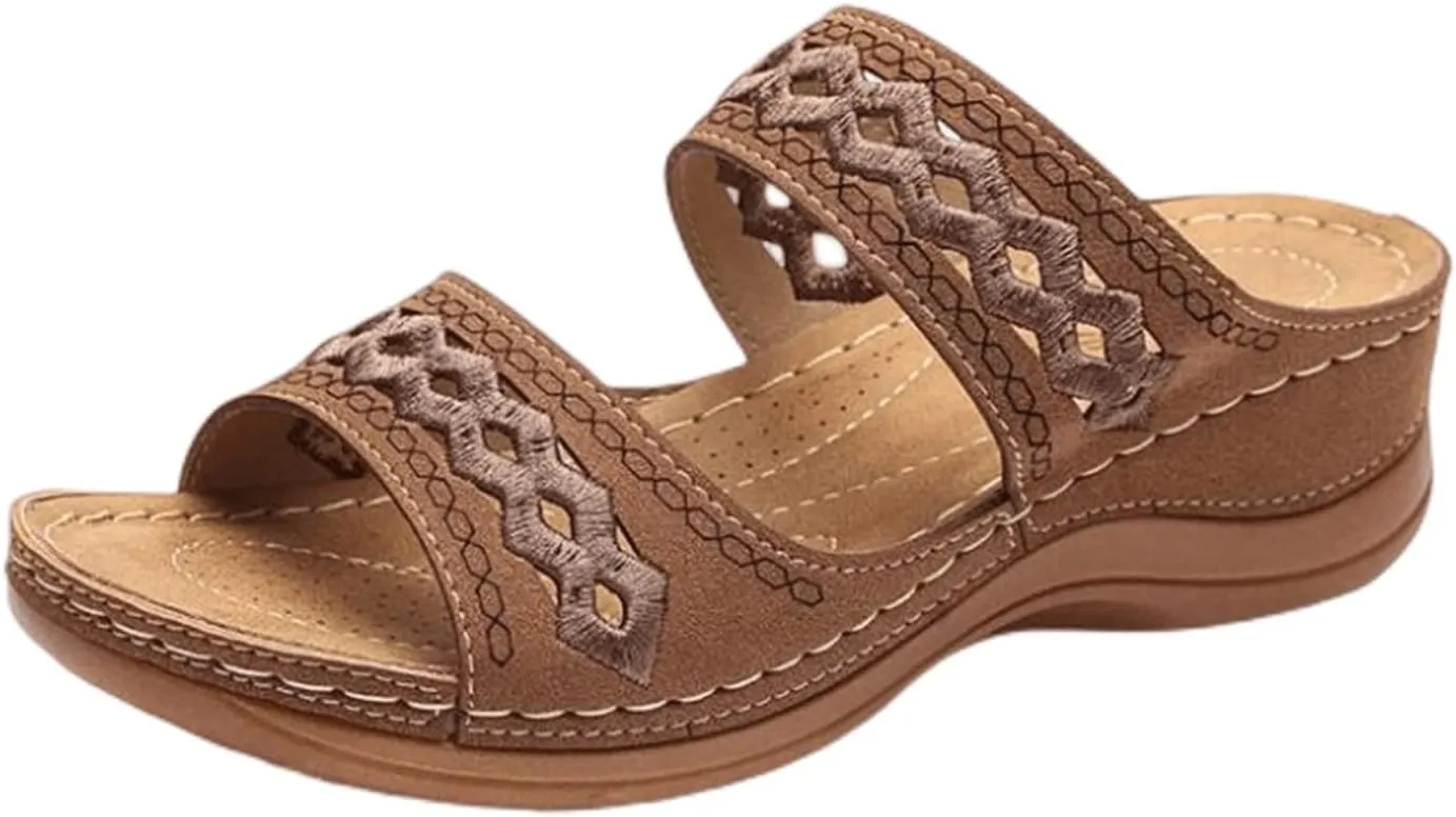 Ladmiple Summer Sandals for Women 2023 Wedge Slides Slippers Breathable Slip On Open Toe Dressy Comfort Orthopedic Shoes