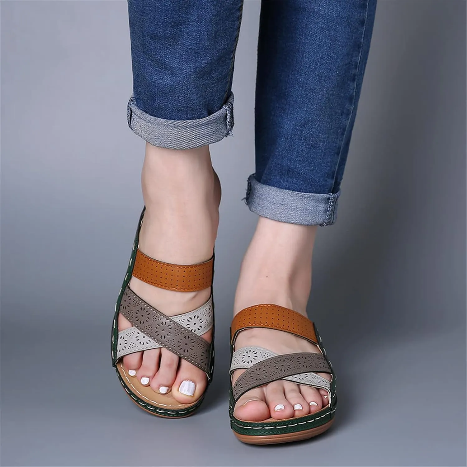 Ladmiple Women's Sandals Comfortable Dressy Walking Orthopedic Flip Flops Orthotic Slides Summer Shoes with Arch Support