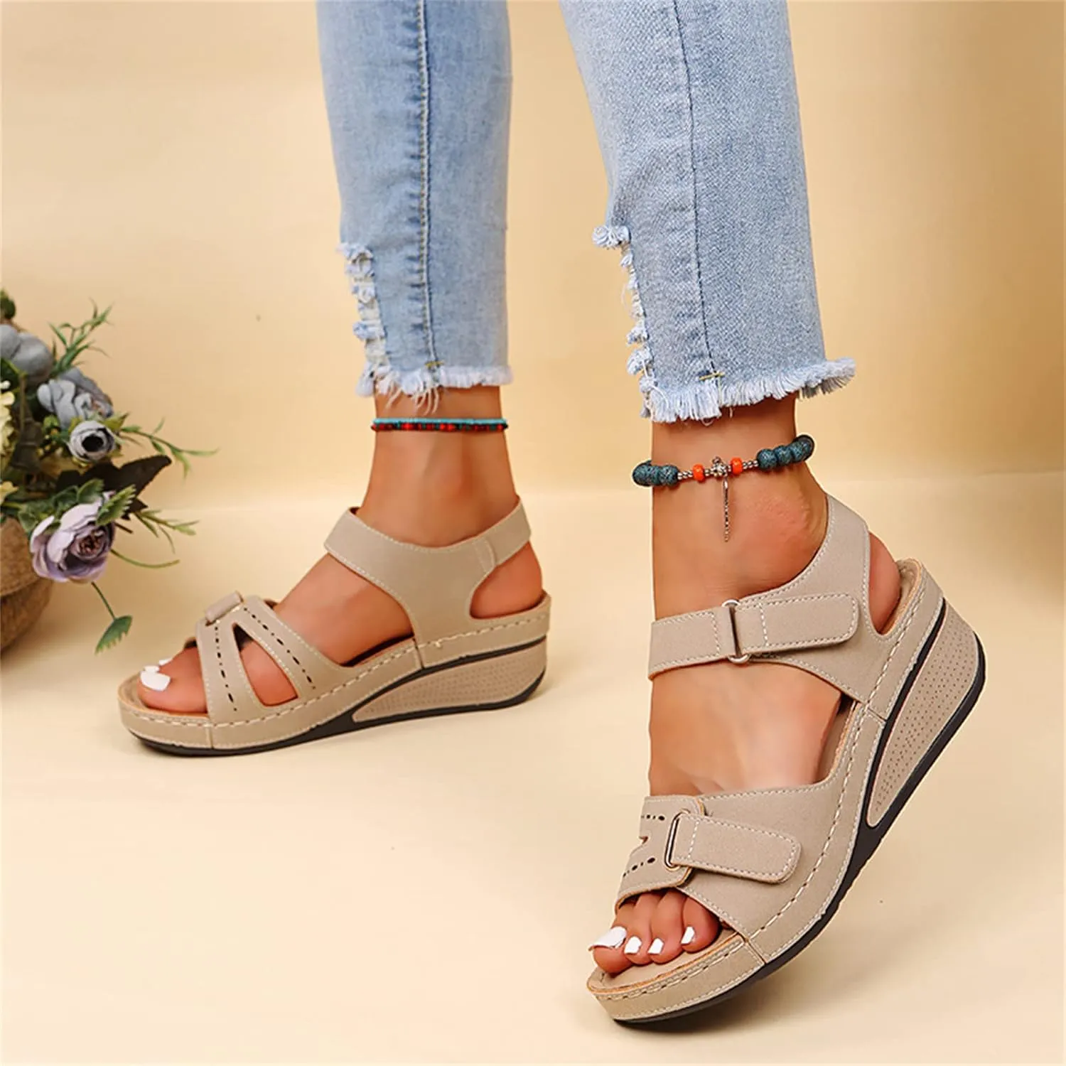 Ladmiple Women's Sandals Comfortable Walking Orthopedic Flip Flops Dressy Orthotic Slides Summer Shoes with Arch Support