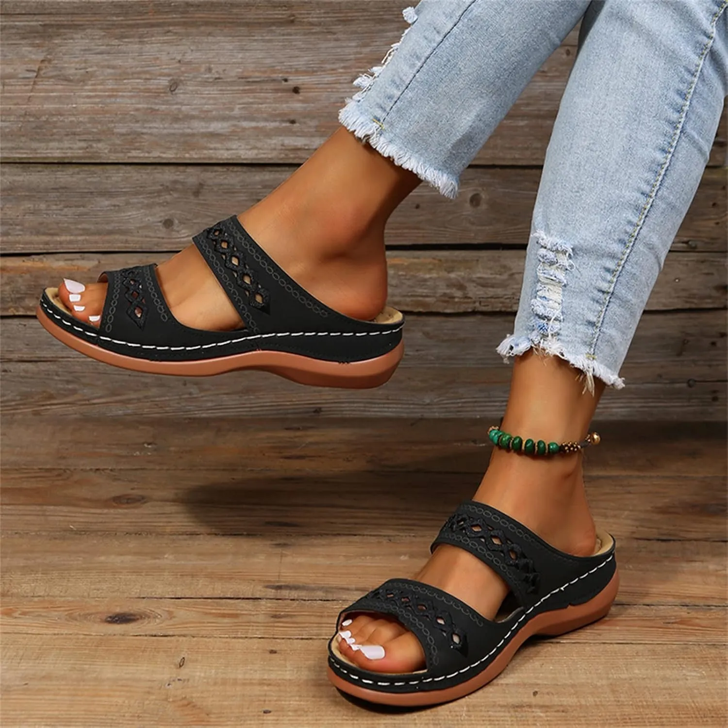 Ladmiple Women's Sandals Comfortable Walking Orthopedic Slippers with Arch Support Dressy Summer Slip On Orthotic Flip Flops