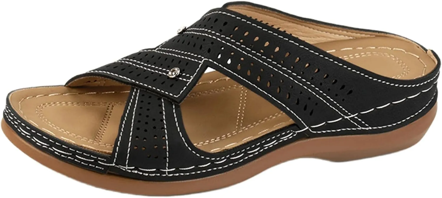 Ladmiple Womens Sandals Dressy Flat Arch Support Orthotic Flips Flops Plantar Fasciitis Comfortable Walking Orthopedic Slides