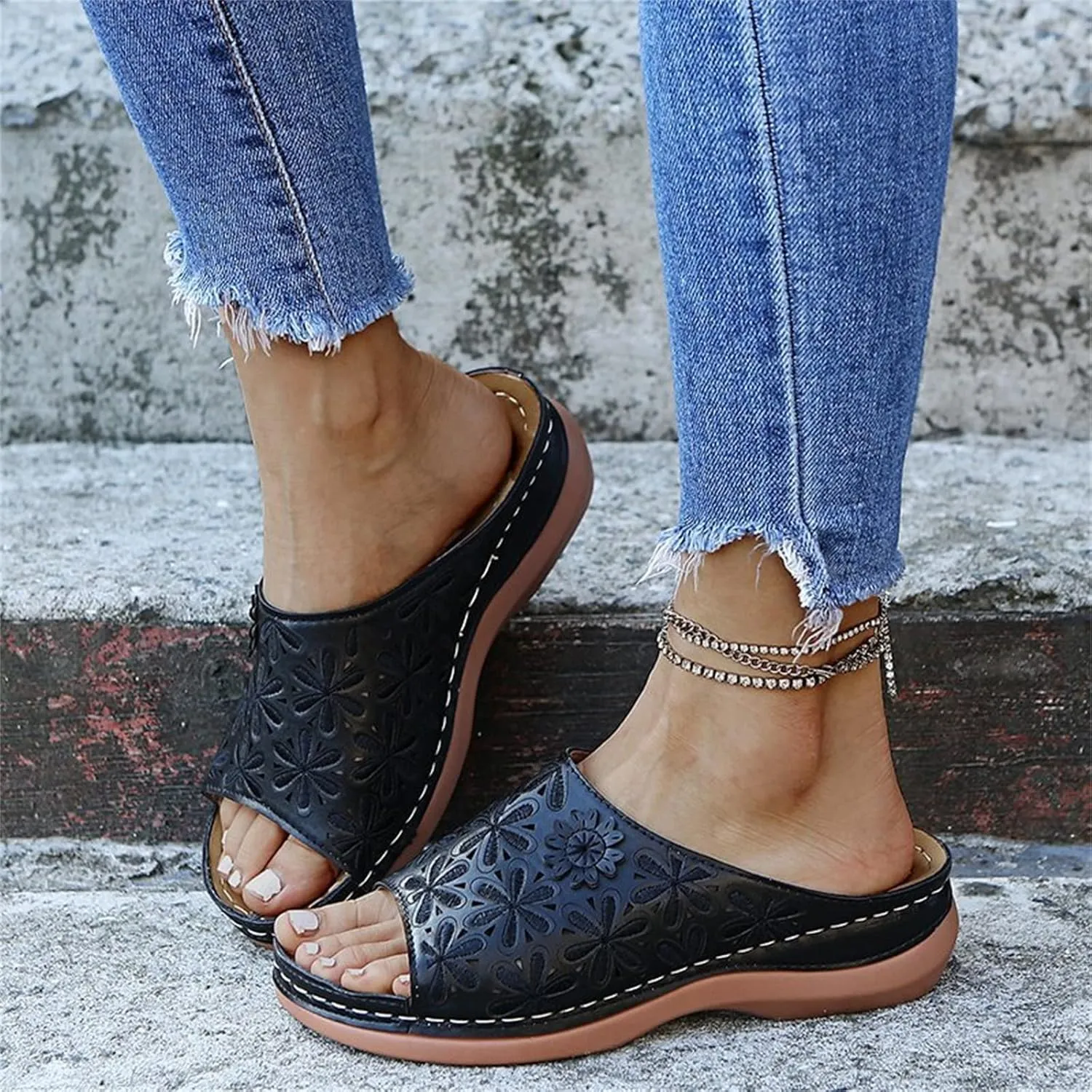 Ladmiple Women's Sandals With Arch Support Dressy Comfortable Orthopedic Orthotic Flip Flops Walking Slides Summer Shoes