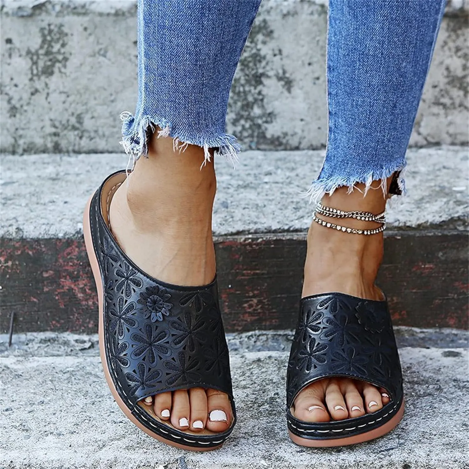 Ladmiple Women's Sandals With Arch Support Dressy Comfortable Orthopedic Orthotic Flip Flops Walking Slides Summer Shoes