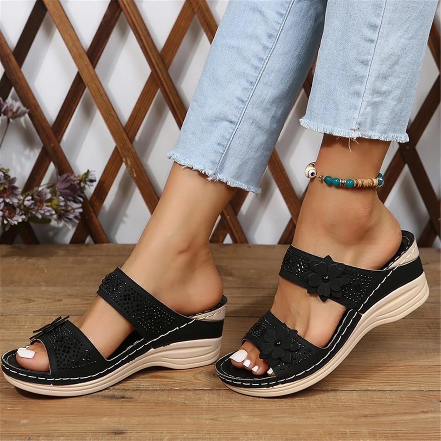Ladmiple Womens Sandals With Arch Support Dressy Fashion Orthotic Slides Lightweight Comfortable Athletic Slip On Slippers