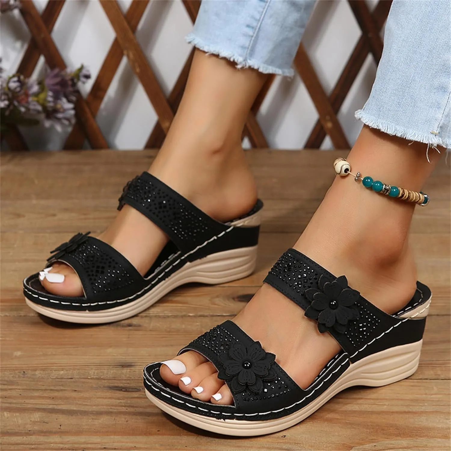 Ladmiple Womens Sandals With Arch Support Dressy Fashion Orthotic Slides Lightweight Comfortable Athletic Slip On Slippers