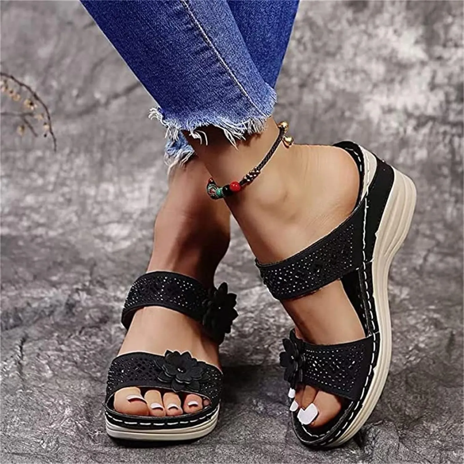 Ladmiple Womens Sandals With Arch Support Dressy Fashion Orthotic Slides Lightweight Comfortable Athletic Slip On Slippers