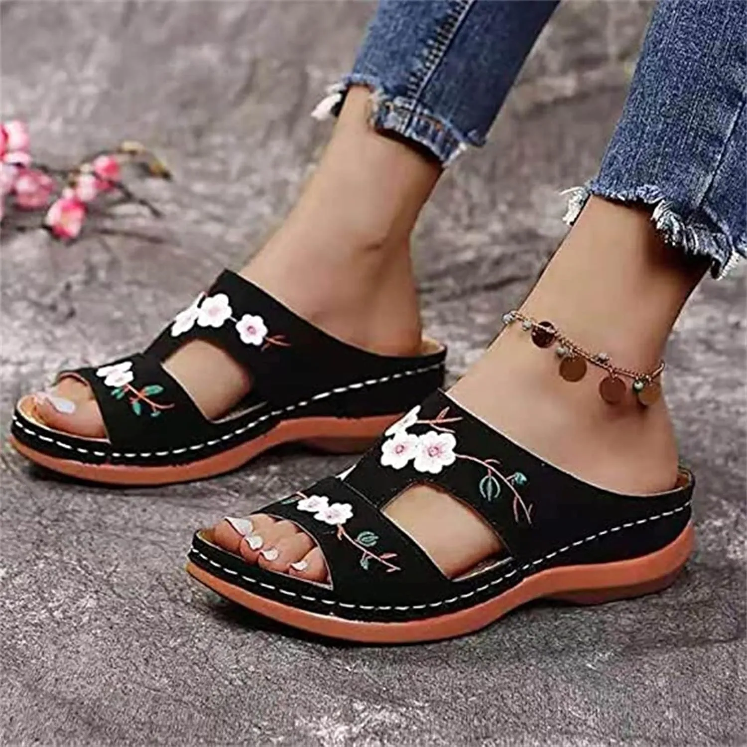 Ladmiple Women's Sandals With Arch Support Orthotic Plantar Fasciitis Orthopedic Slides Slippers Dressy Summer Flip Flops