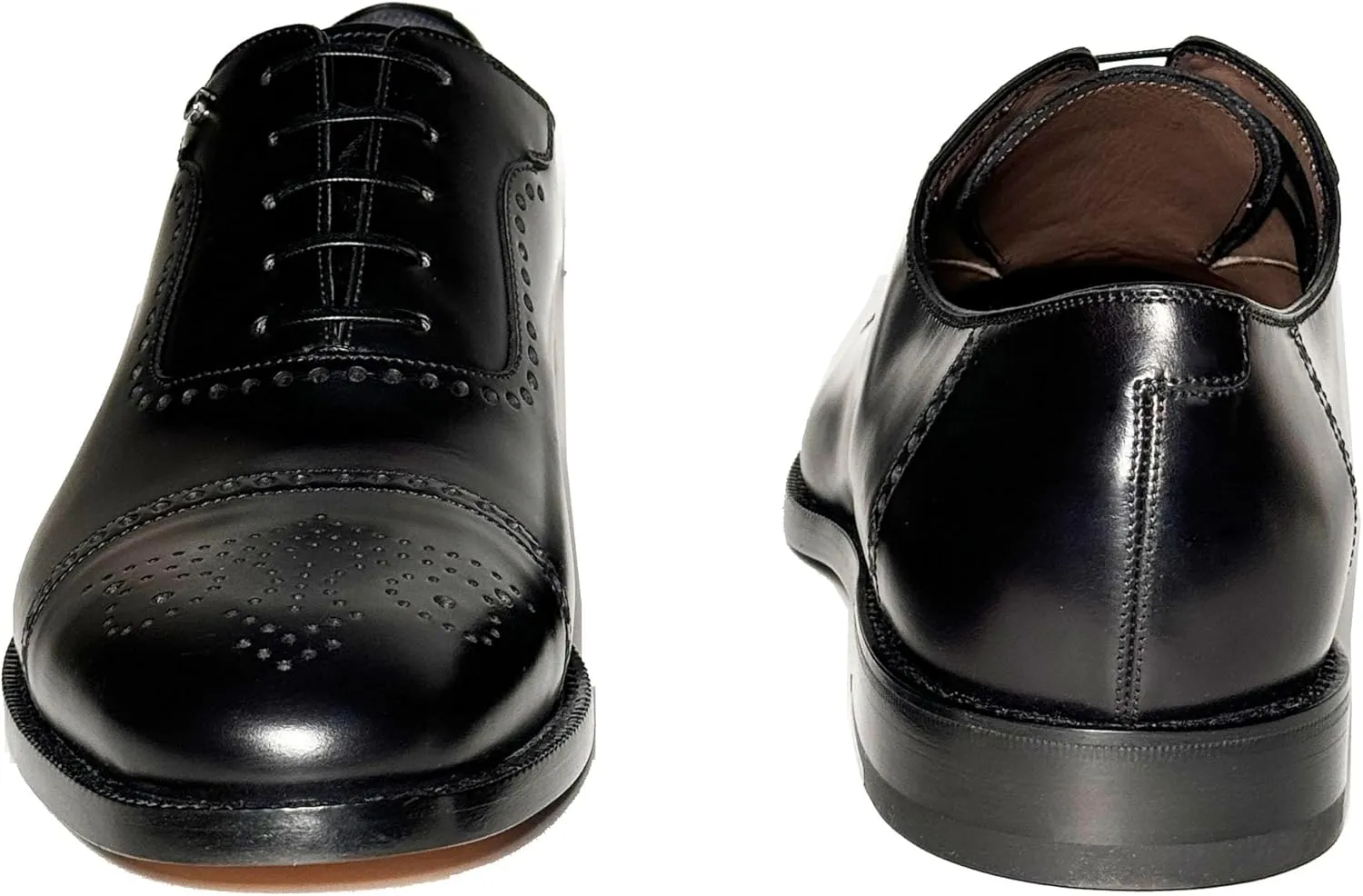 LANNON Black Leather Cap Toe Brogue Gancini Oxford Men's Dress Shoes, Nero