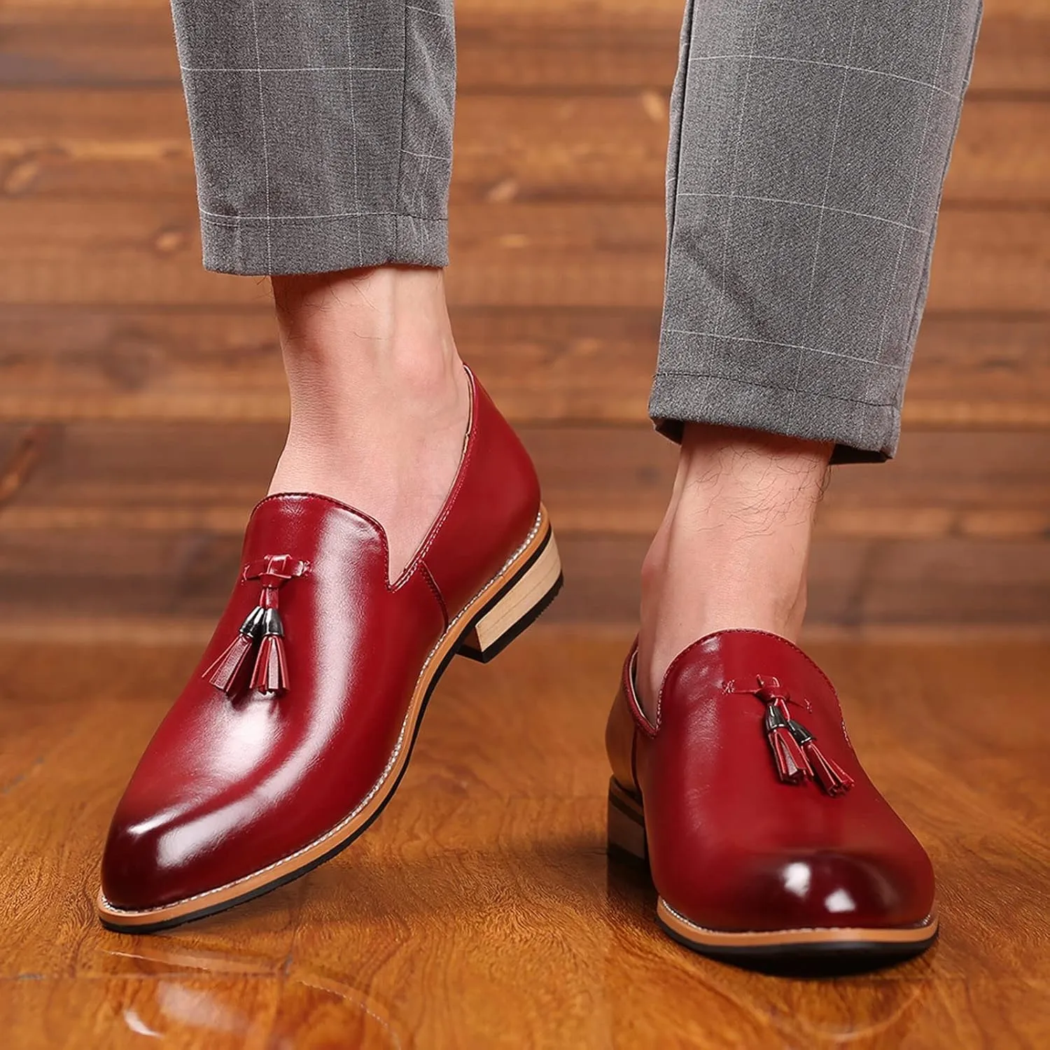 Leather Slip on Work Shoes for Men Fashion Style Men's Breathable Tassel Mens Slip on Casual Shoes Leather