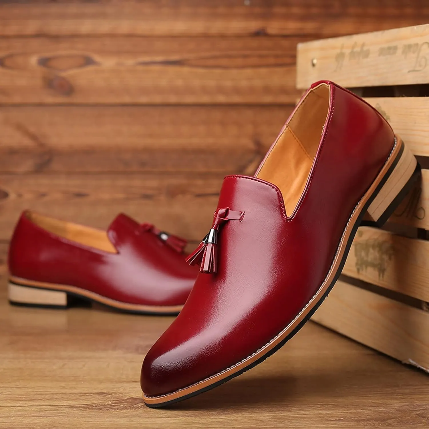 Leather Slip on Work Shoes for Men Fashion Style Men's Breathable Tassel Mens Slip on Casual Shoes Leather