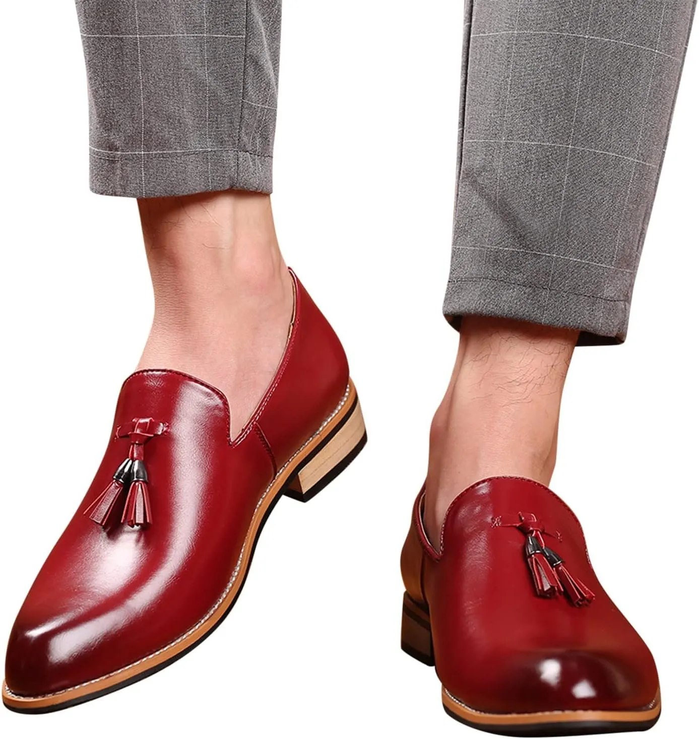 Leather Slip on Work Shoes for Men Fashion Style Men's Breathable Tassel Mens Slip on Casual Shoes Leather