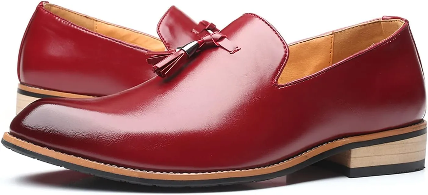 Leather Slip on Work Shoes for Men Fashion Style Men's Breathable Tassel Mens Slip on Casual Shoes Leather
