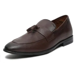 LOUIS STITCH Men's Brunette Brown Shoes Tassel Style Comfortable Moccasins for Men