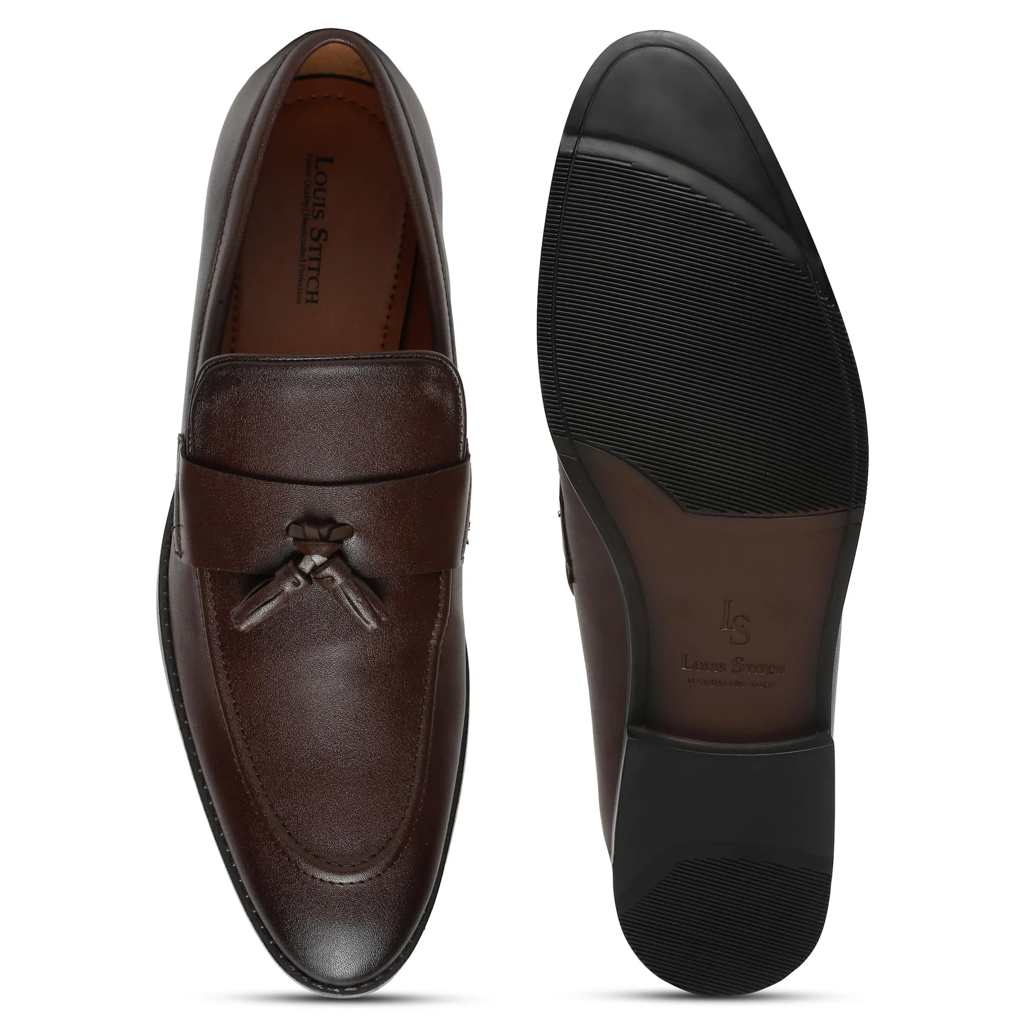 LOUIS STITCH Men's Brunette Brown Shoes Tassel Style Comfortable Moccasins for Men