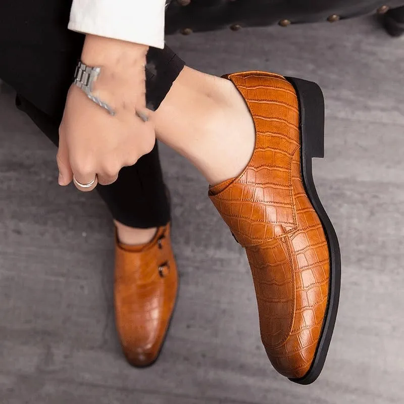 Men's Black Leather Loafers, Fashion Height Increase Monk Strap Casual Dress Shoes for Wedding, Party